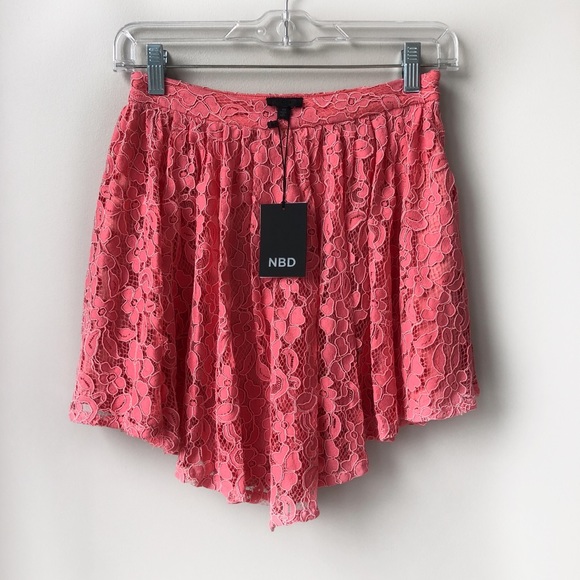 NBD Make Me Blush Pink Floral Lace Mini Skirt - Picture 8 of 11